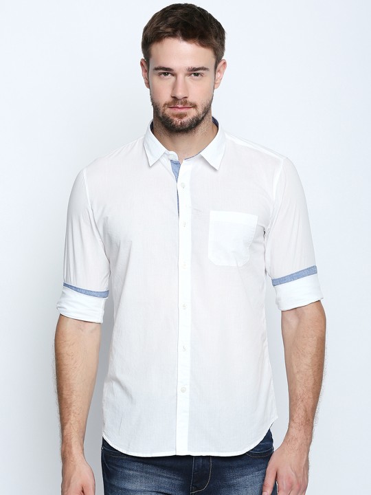 Men White Classic Slim Fit Solid Casual Shirt 40