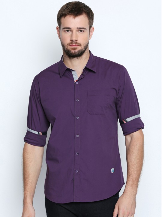 Men Purple Classic Slim Fit Solid Casual Shirt 40