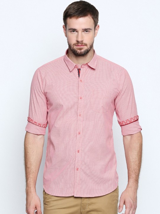 Men Red & White Slim Fit Checked Casual Shirt 40