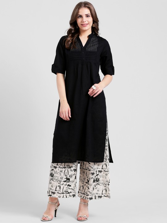 Women Black Solid Kurta with Palazzos S