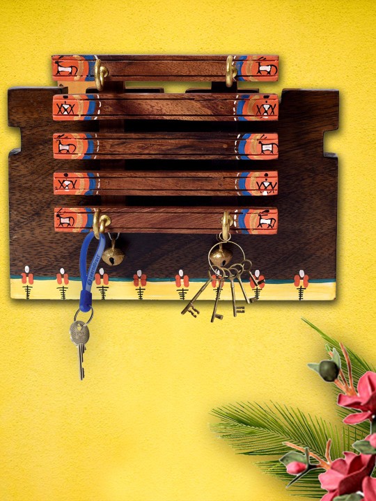 Sheesham Unisex Multicoloured Wood handpainted warli art key holder
