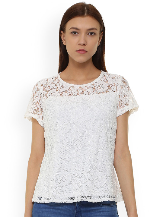 Van Heusen Women White Self Design Top S