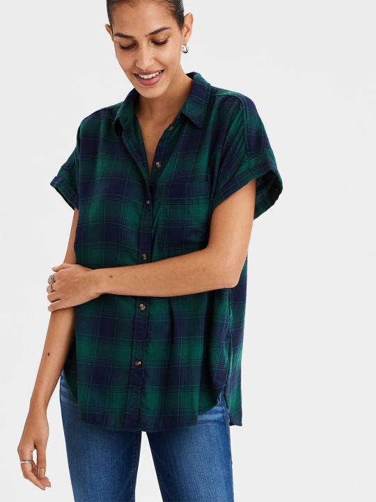 Women Green Regular Fit Checked Casual Shirt XXS