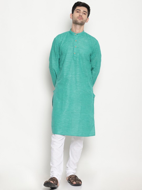 Men Green Self Design Kurta with Churidar S