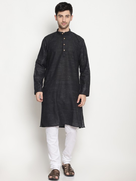 Men Black Self Design Kurta with Pyjamas S