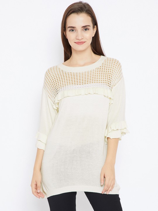 Women Off-White Self Design Top