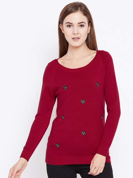 Women Maroon Embellished Top