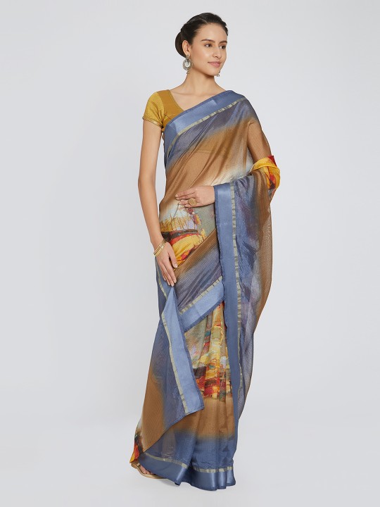 Women Multicoloured Printed Silk Blend Saree