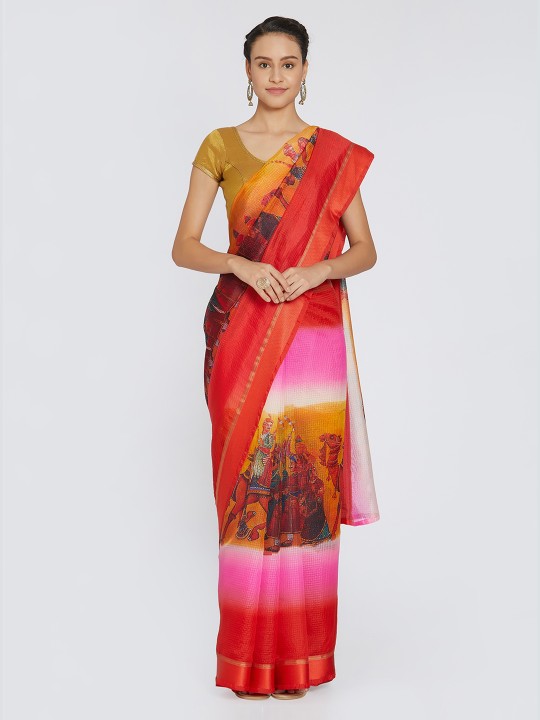 Multicoloured Printed Silk Blend Saree