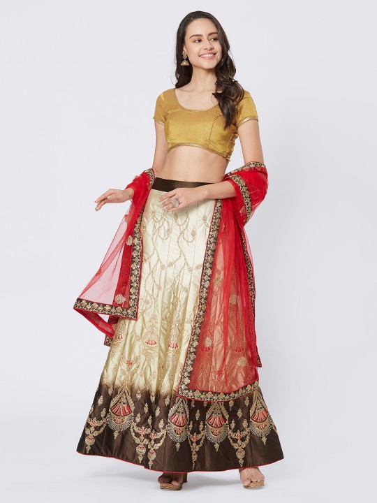 Beige Ready to Wear Lehenga & Blouse with Dupatta
