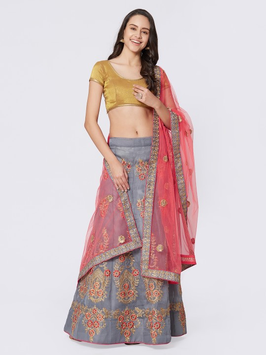 Grey Made to Measure Lehenga & Blouse with Dupatta