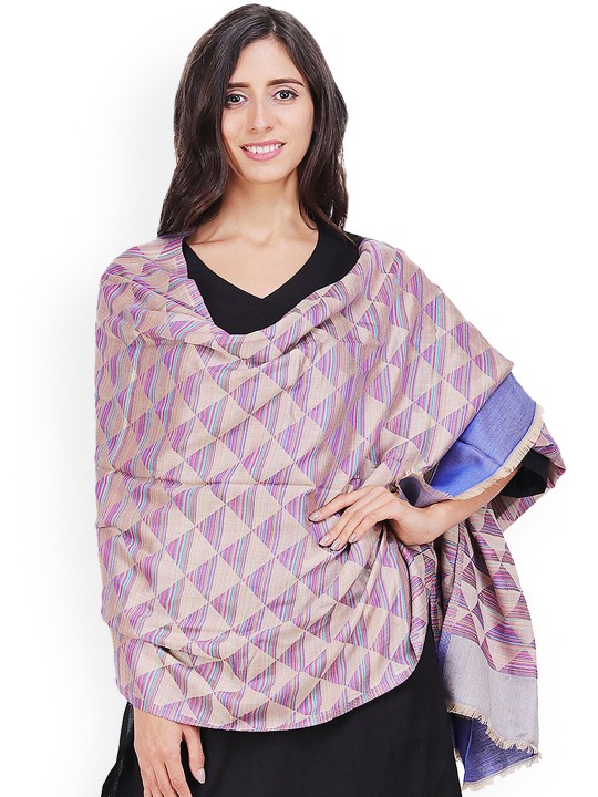 Women Mauve Geometric Woven Design Shawl