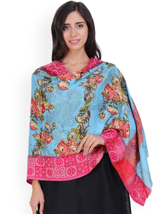 Women Multicoloured Floral Woven Design Shawl