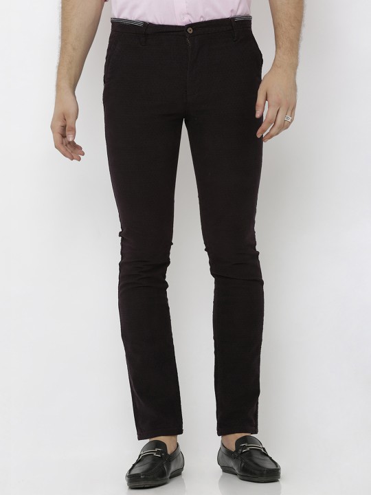 Men Purple Slim Fit Solid Regular Trousers 32