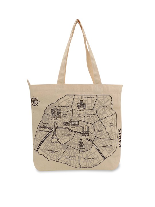 Cream-Coloured Printed Tote Bag