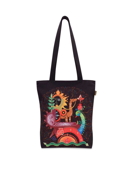 Navy Blue Printed Tote Bag