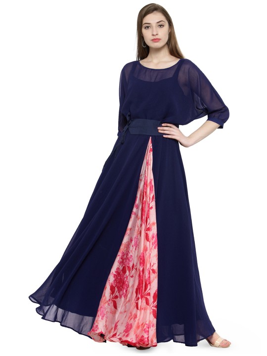 Women Navy Blue Solid Maxi Dress S