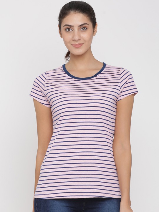 Women Pink & Blue Striped Top M