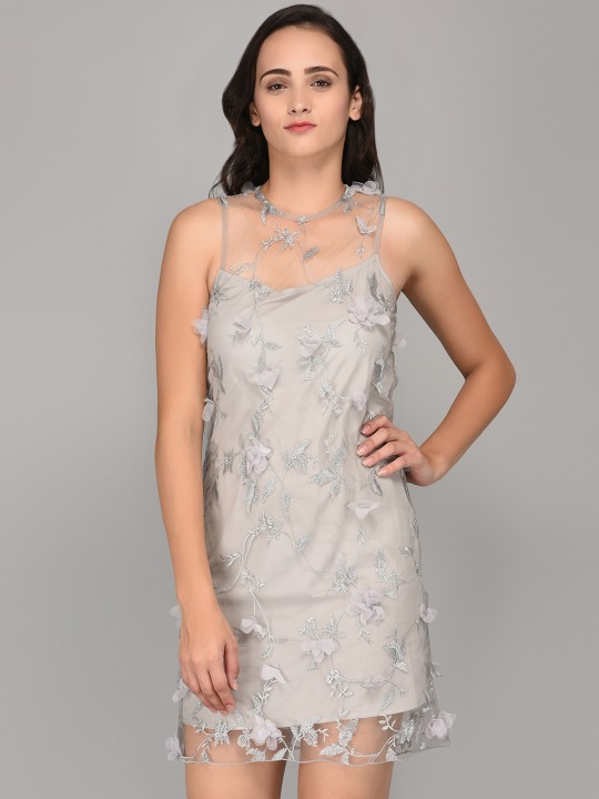 Women Grey Solid Sheath Dress S