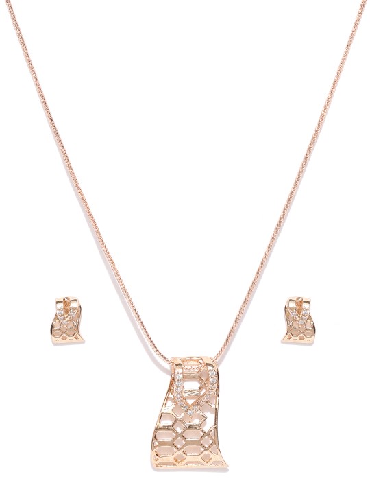 Rose Gold-Plated CZ Stone-Studded Jewellery Set