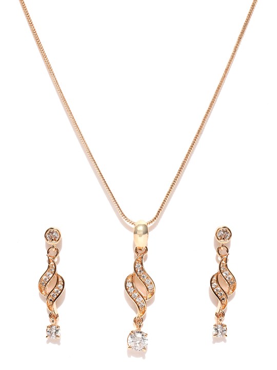 Rose Gold-Plated CZ Stone-Studded Jewellery Set