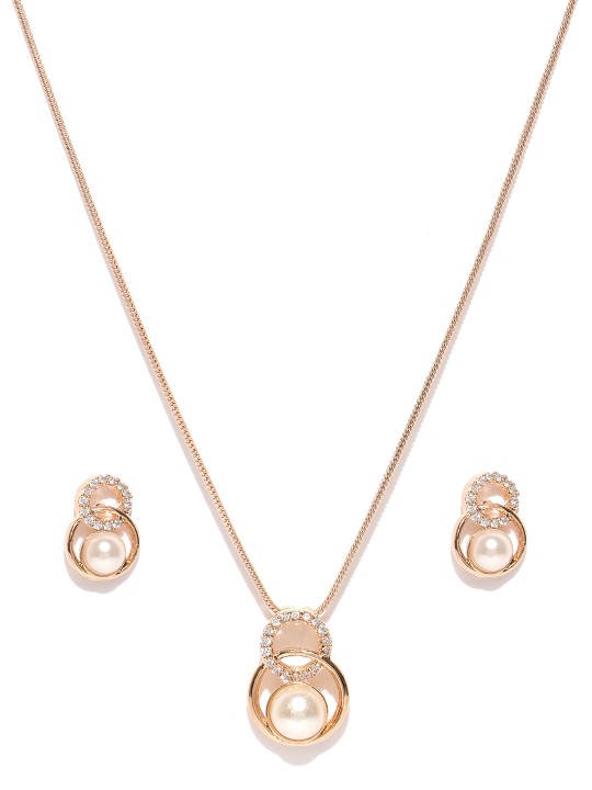 Rose Gold-Plated CZ Stone-Studded Jewellery Set