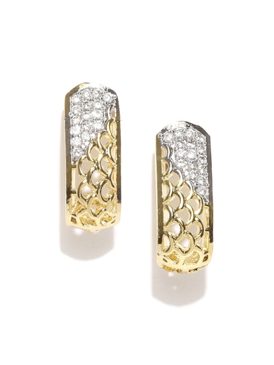 Gold-Plated CZ-Studded Contemporary Drop Earrings