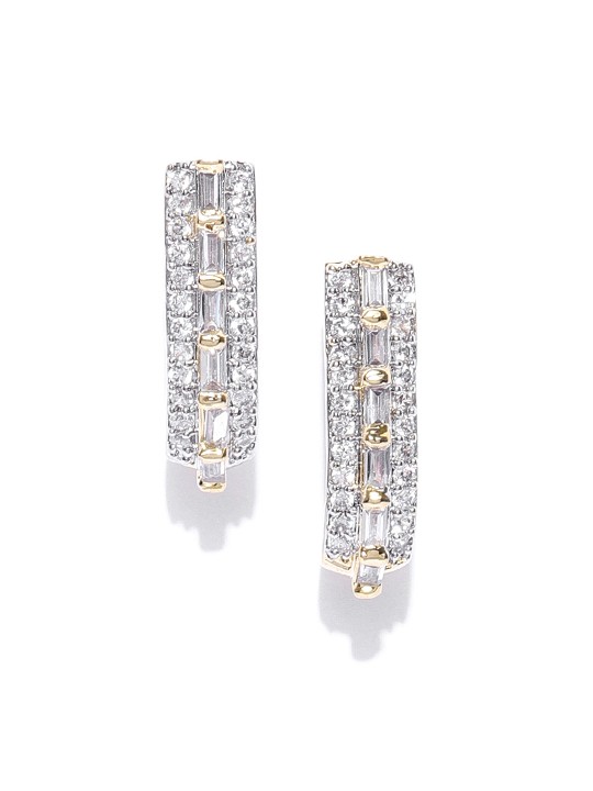 Gold-Plated CZ Studded Contemporary Drop Earrings