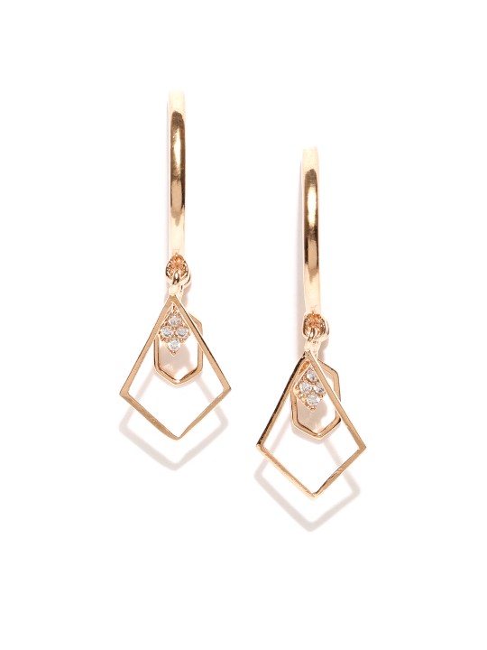 Rose Gold-Plated CZ Studded Geometric Drop Earrings