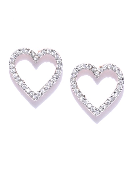 Rose Gold-Plated CZ Stone-Studded Heart Shaped Studs