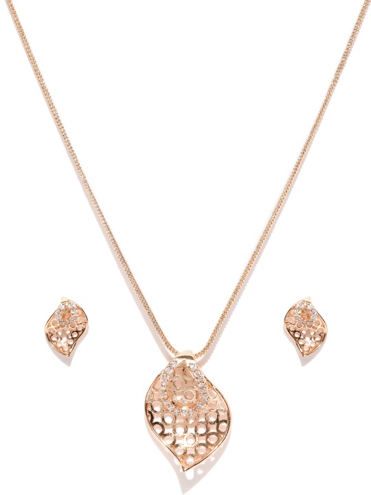 Rose Gold-Plated CZ Stone-Studded Jewellery Set