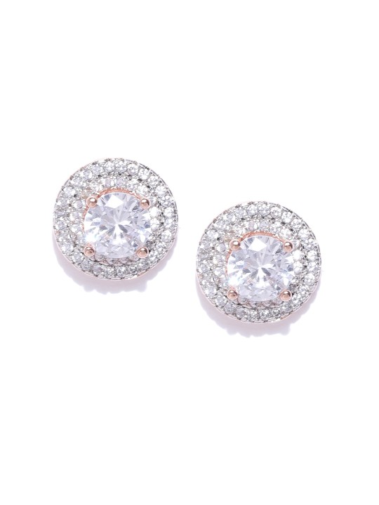 Rose Gold-Plated CZ-Studded Circular Studs