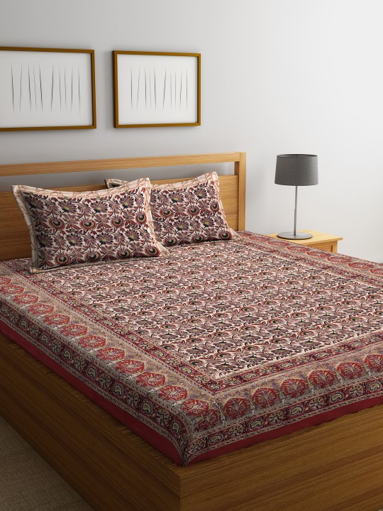 Multicoloured Floral Flat 180 TC Cotton 1 King Bedsheet with 2 Pillow Covers