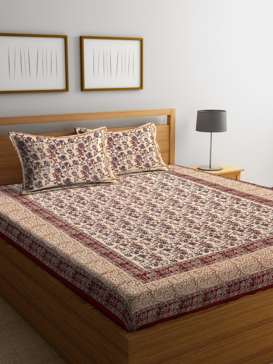 Multicoloured Floral Flat 180 TC Cotton 1 King Bedsheet with 2 Pillow Covers