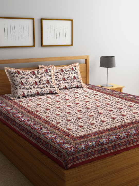 Multicoloured Floral Flat 180 TC Cotton 1 King Bedsheet with 2 Pillow Covers