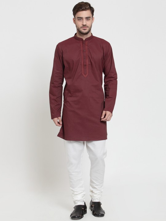 Men Maroon Solid Straight Kurta S