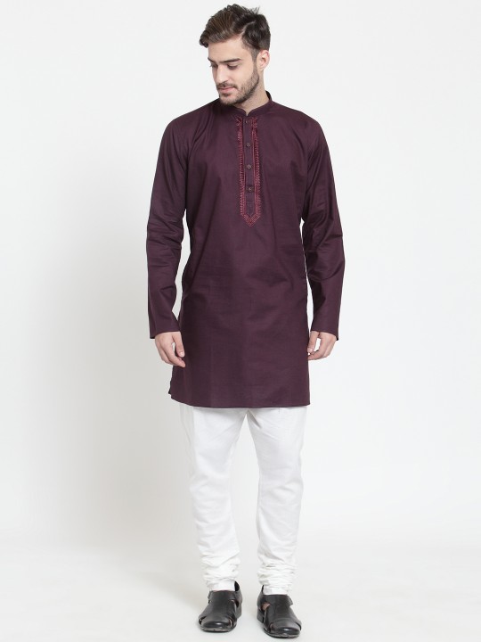 Men Maroon Solid Straight Kurta S