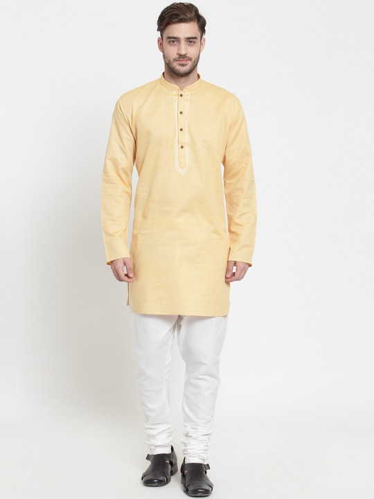 Men Mustard Yellow Solid Straight Kurta S