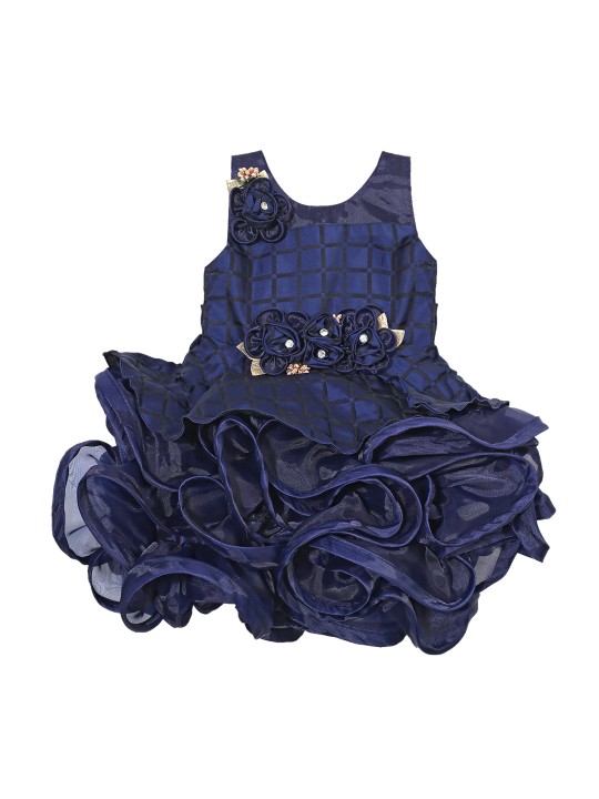 Girls Navy Blue Checked Fit and Flare Dress 6-12M