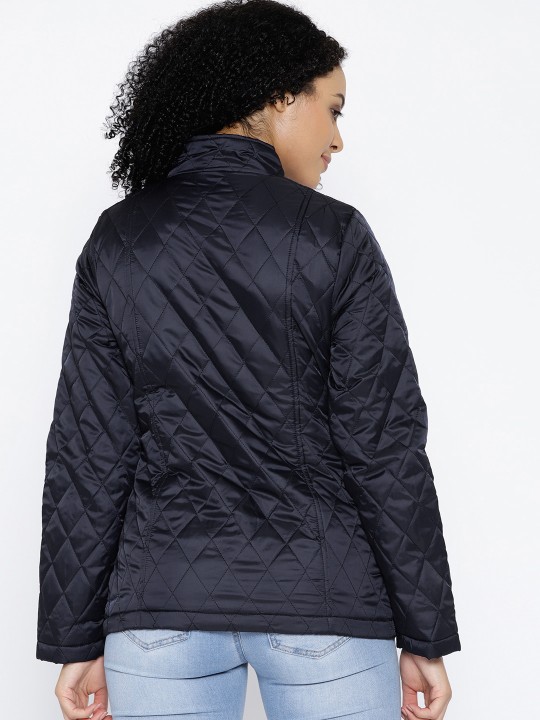 Women Navy Blue Solid Insulator Quilted Jacket M: Buy Online in INDIA ...