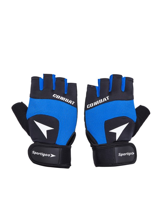 Men Black & Blue Wrist Support Gym & Fitness Gloves M