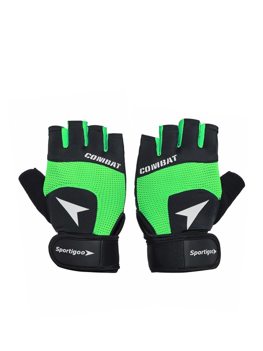 Men Black & Green Combat Wrist Support Gym & Fitness Gloves M