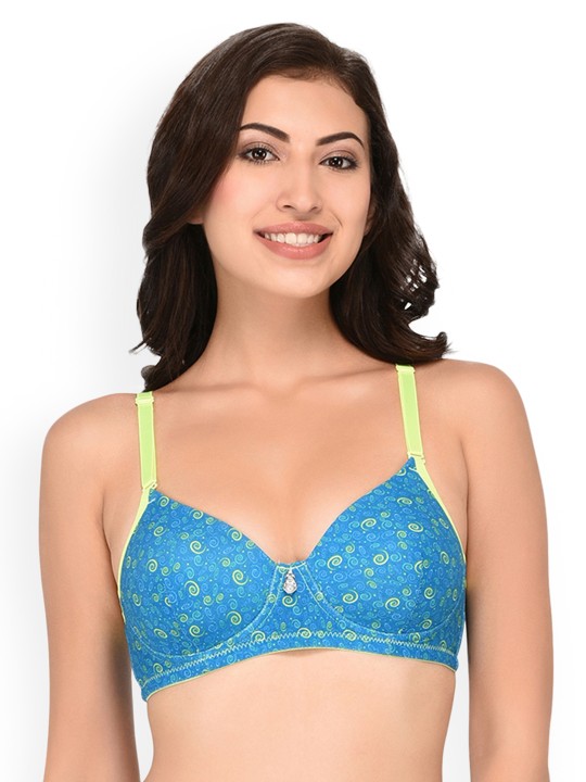 Blue & Lime Green Printed Non-Wired Lightly Padded Everyday Bra SC012 34B