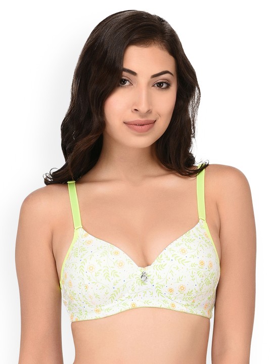 Off-White & Lime Green Printed Non-Wired Lightly Padded Everyday Bra SC001 34B