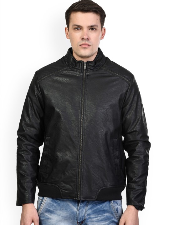 Men Black Solid Biker Jacket M