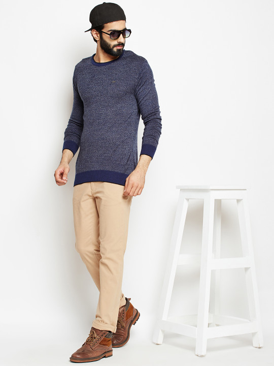 Crimsoune Club Men Navy Blue Solid Pullover