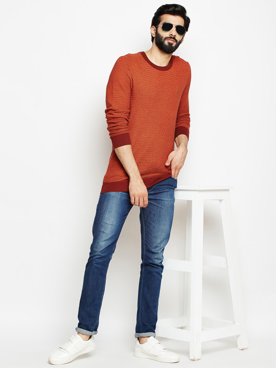 Crimsoune Club Men Rust Orange Solid Pullover