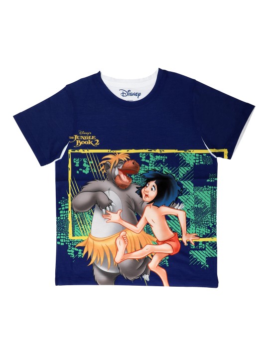 Boys Navy Blue & White Printed Round Neck T-shirt 7-8Y
