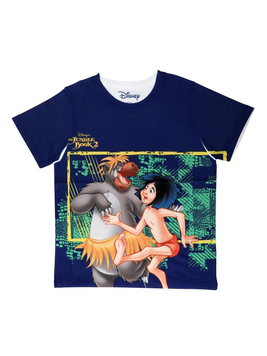 Boys Navy Blue & White Printed Round Neck T-shirt 10-11Y