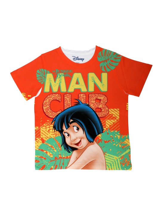 Boys Orange & White Printed Round Neck T-shirt 2-3Y
